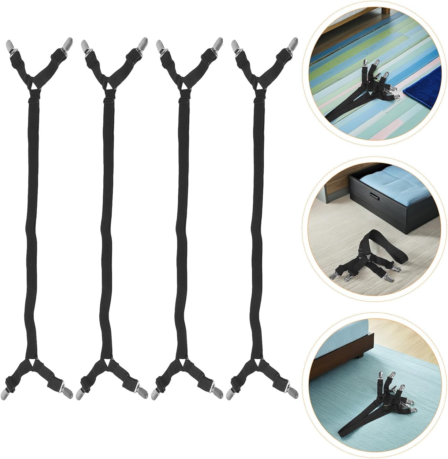 KICHOUSE Adjustable Bed Sheet Fixing Clips Set 4pcs Black Elastic Bed Sheet Tighteners Bedding Accessories for Sofa Mattress