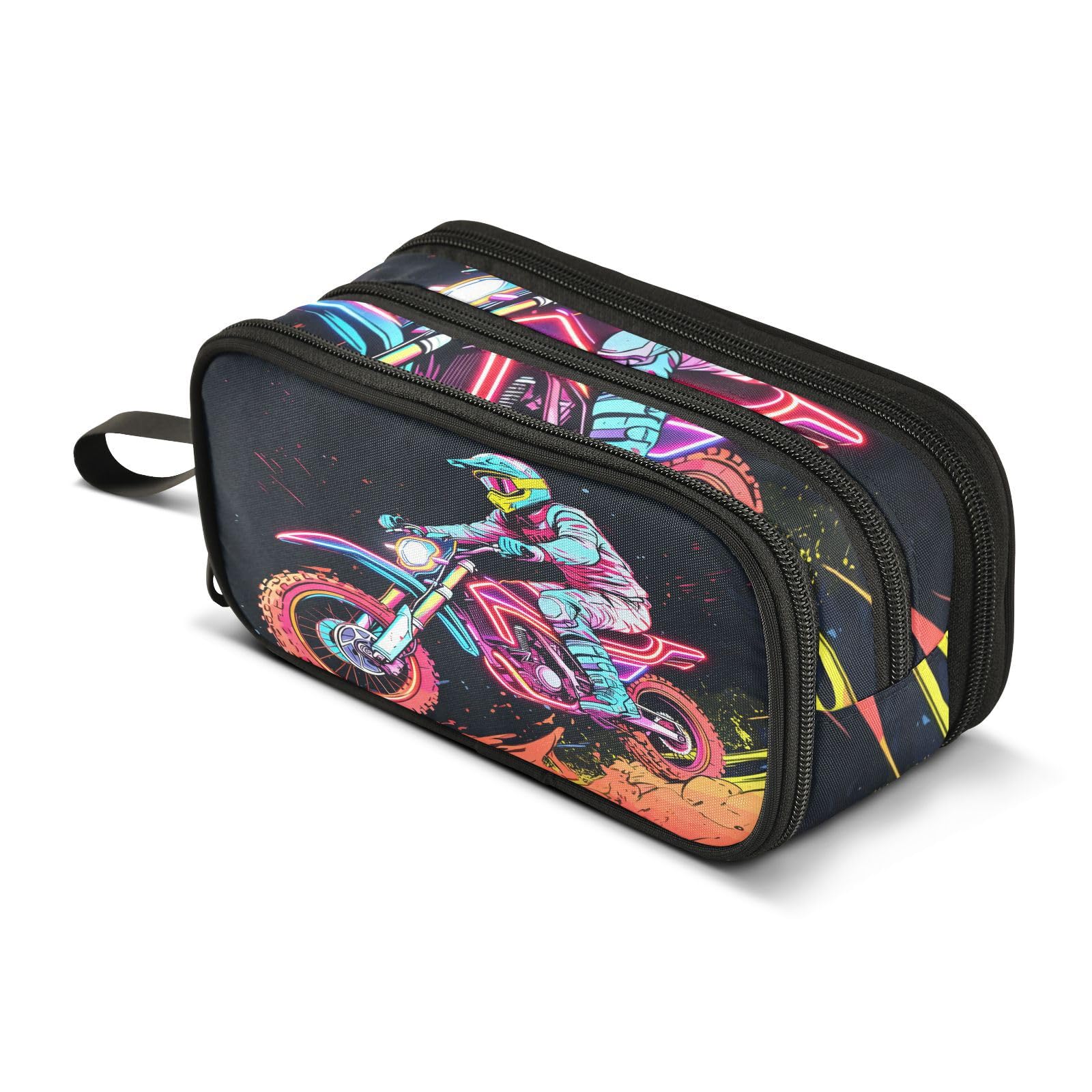 Mnsruu Motocross Motorcycle Race Pencil Case Boys Girls Pen Bag Large Capacity School Office Stationery Organizer Pencil Pouch Holder Zipper Kids Teens Adults