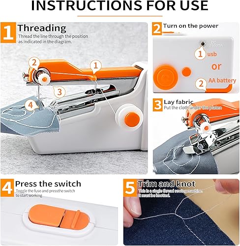 Miniatura 9 de Maelifu Máquina de coser de mano, mini máquina de coser portátil recargable para costura rápida, 33 piezas, máquina de coser inalámbrica para