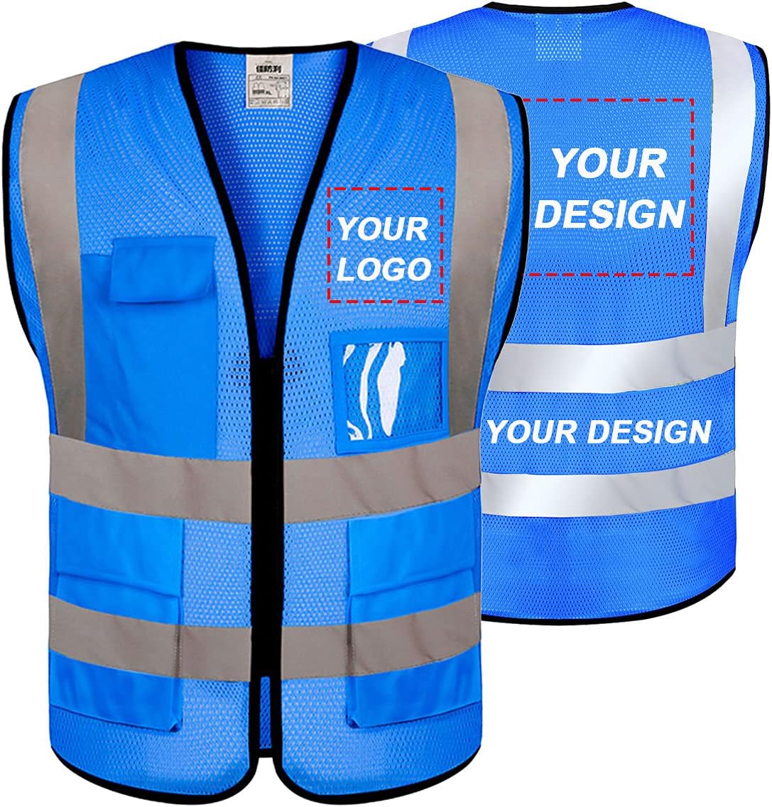 Custom LOGO Design Mesh Safety Vests Reflective Strips Class 2 High Visibility with Pockets and Zipper For Men and Women