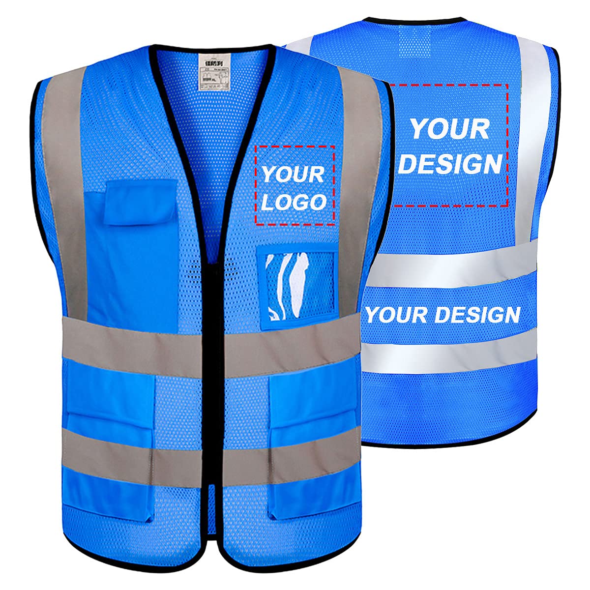 Custom LOGO Design Mesh Safety Vests Reflective Strips Class 2 High Visibility with Pockets and Zipper For Men and Women
