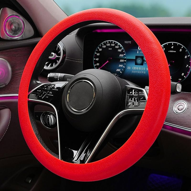 Capa de Silicone para Volante de Carro Vermelha, Elástica e com Encaixe Amplo para Volantes de 35,6 a 40,6 cm JRSMBCG