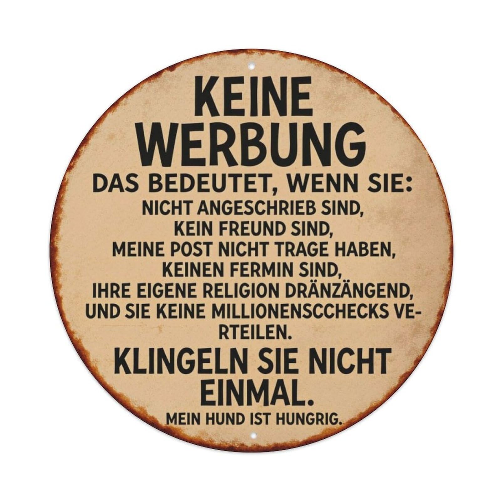 German No Soliciting Funny Home Round Decor Sign Vintage Aluminium Metal Sign, Retro Wall Decor for Home, Bar, Garage & Farmhouse 20x20cm