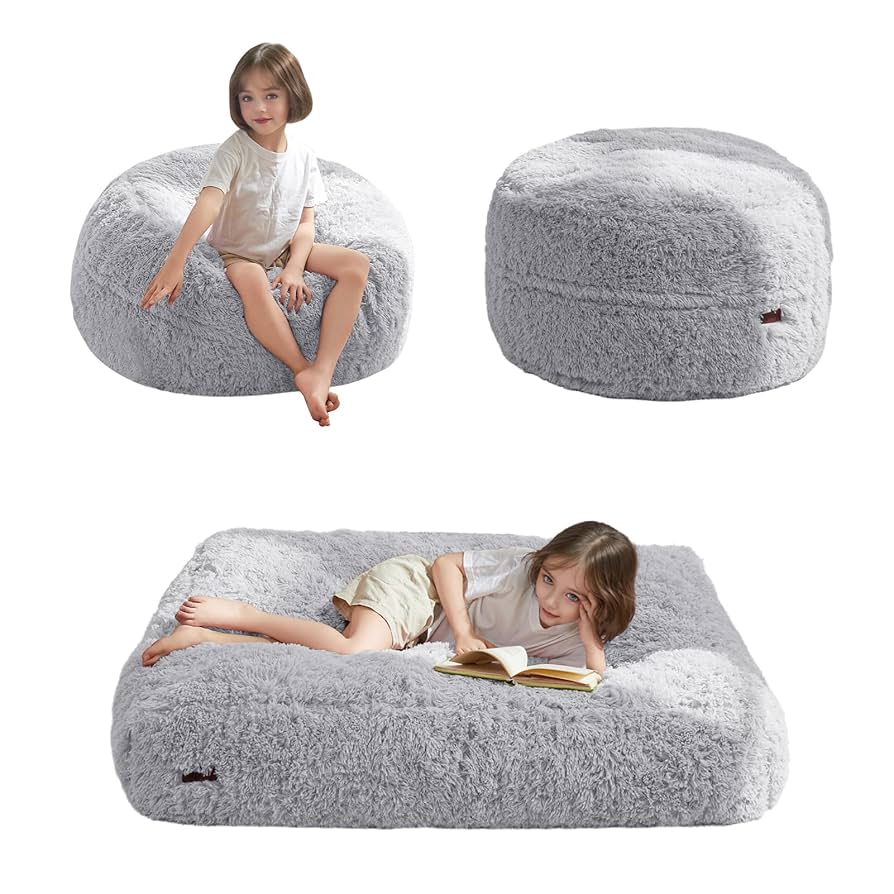 Toddler Bed MAXYOYO Kids Bean Bag Chair Bed - Convertible Floor Sofa With High-Density Foam (Dark Grey) Bean Bag Kids