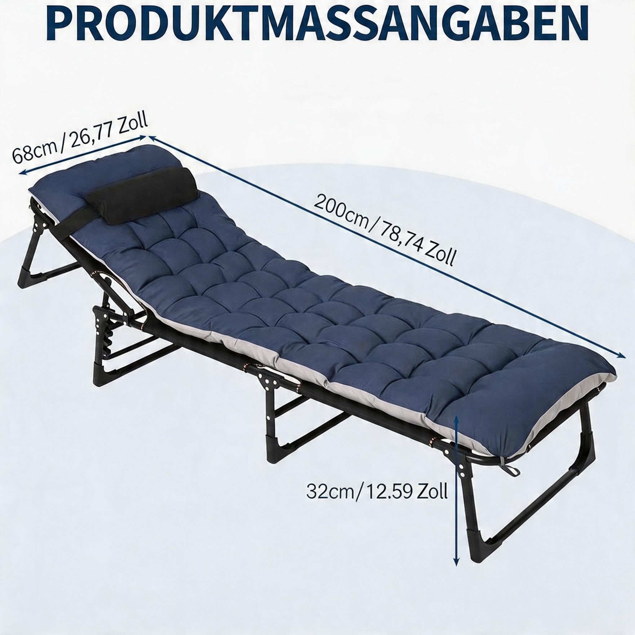 Garvee Campingbett Klappbar mit Matratze 200cm Feldbett Belastbar 8-Beine Stabiles Gästebett Blau