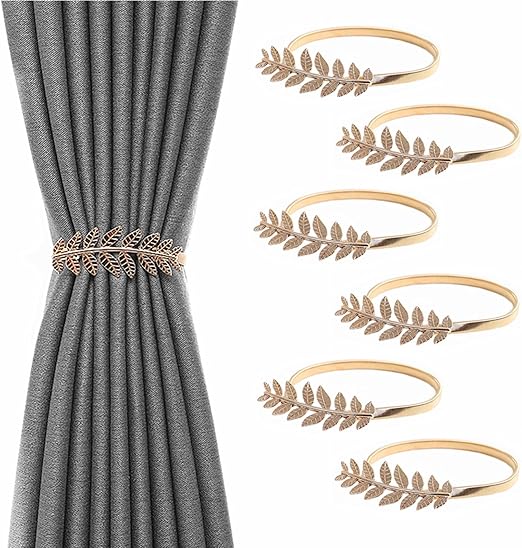 SWTOOL 6PCS Metal Curtain Tiebacks Gold Leaf Curtain