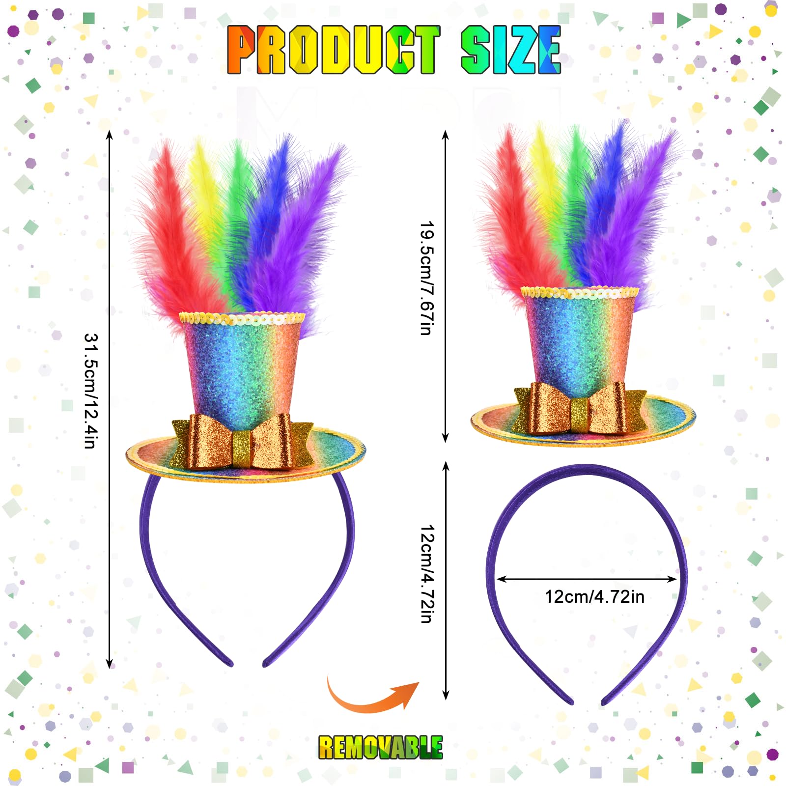 2 Fasce Per Capelli Con Piume E Paillettes – Accessori Creativi Colorati (Viola, Giallo, Verde) Per Uomo E Donna – Ideali Per Feste E Outfit Originali - 2