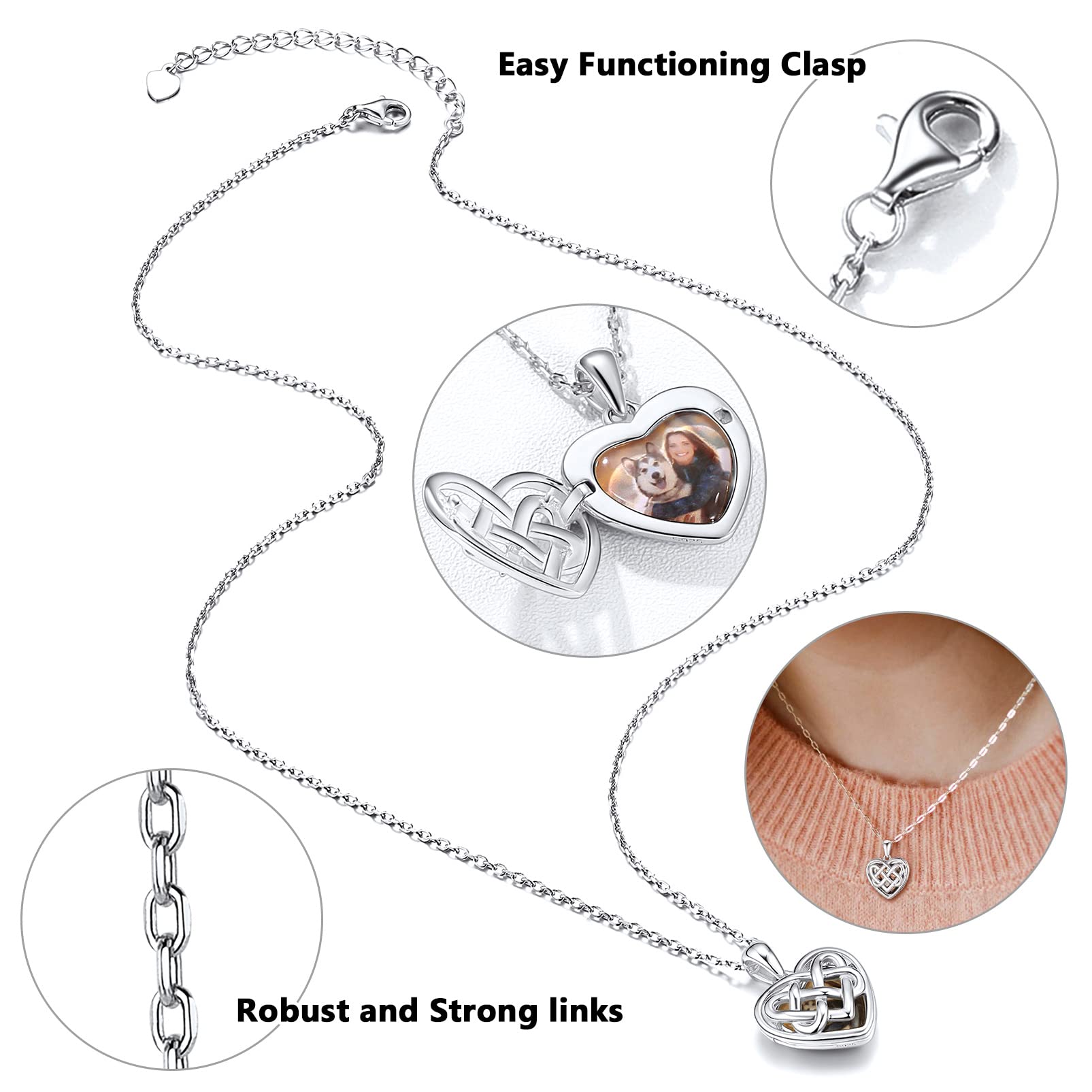 Silvora Collar Locket Corazón Mujer Plata de Primera Ley con Foto Personalizada Colgante Relicario Romántico de Amor Joyería Preciosa con Recuerdos Inolvidables