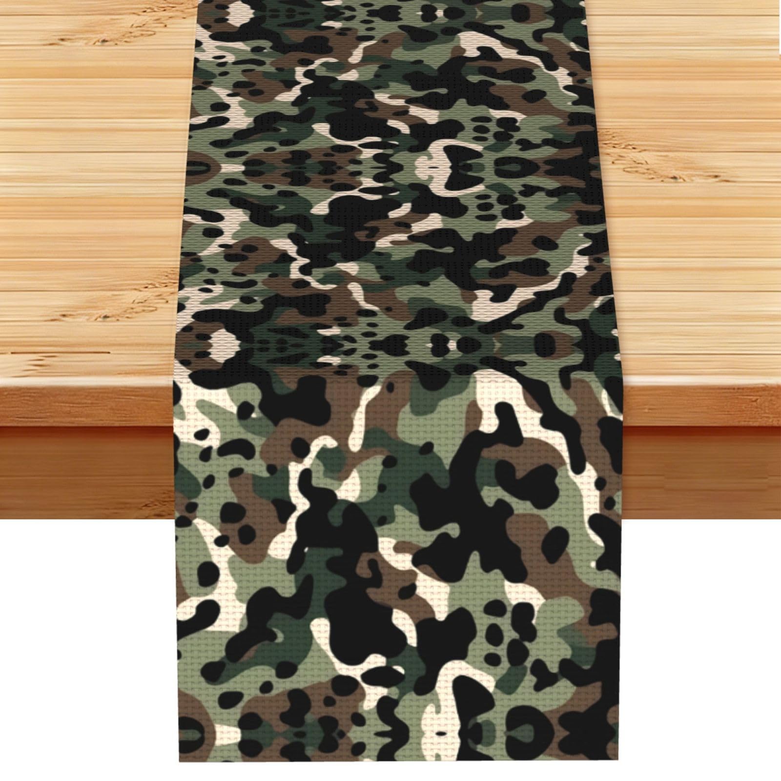 Dense Black Camo Texture Printed Table Runner 13 x 72, Wrinkle Resistant Decor for Dining Table Coffee Table Fireplace