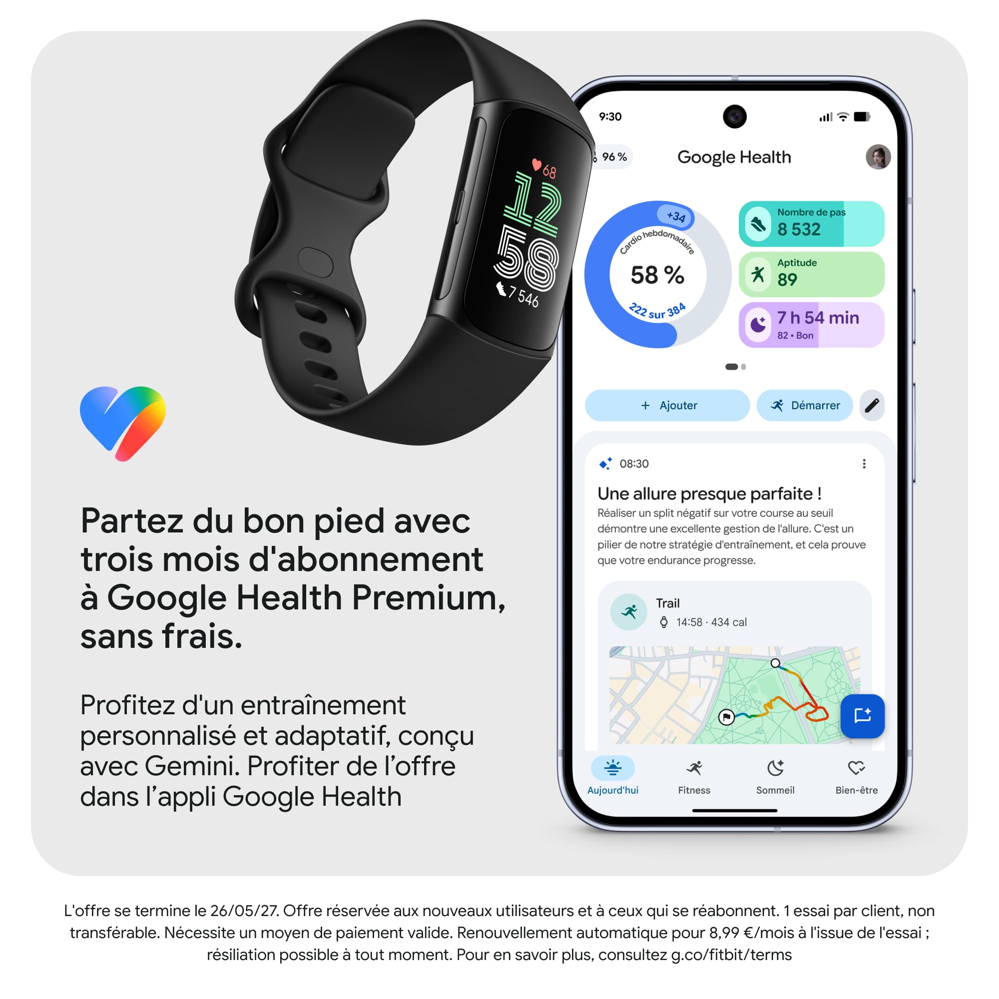 Google Fitbit Charge 6 Bracelet d'activité 3 mois Google Health Premium 7 jours autonomie batterie