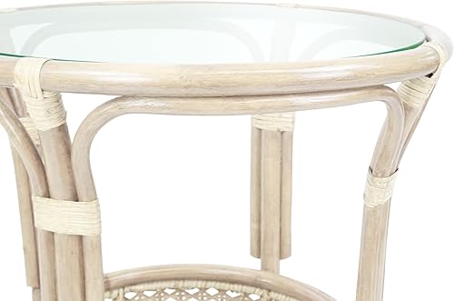 Miniatura 3 de Pelangi - Mesa redonda de café hecha a mano, mimbre natural de ratán ecológico con tapa de cristal