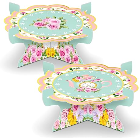 Tea Party Decoration Kit with Floral Tea Cupcake Stand