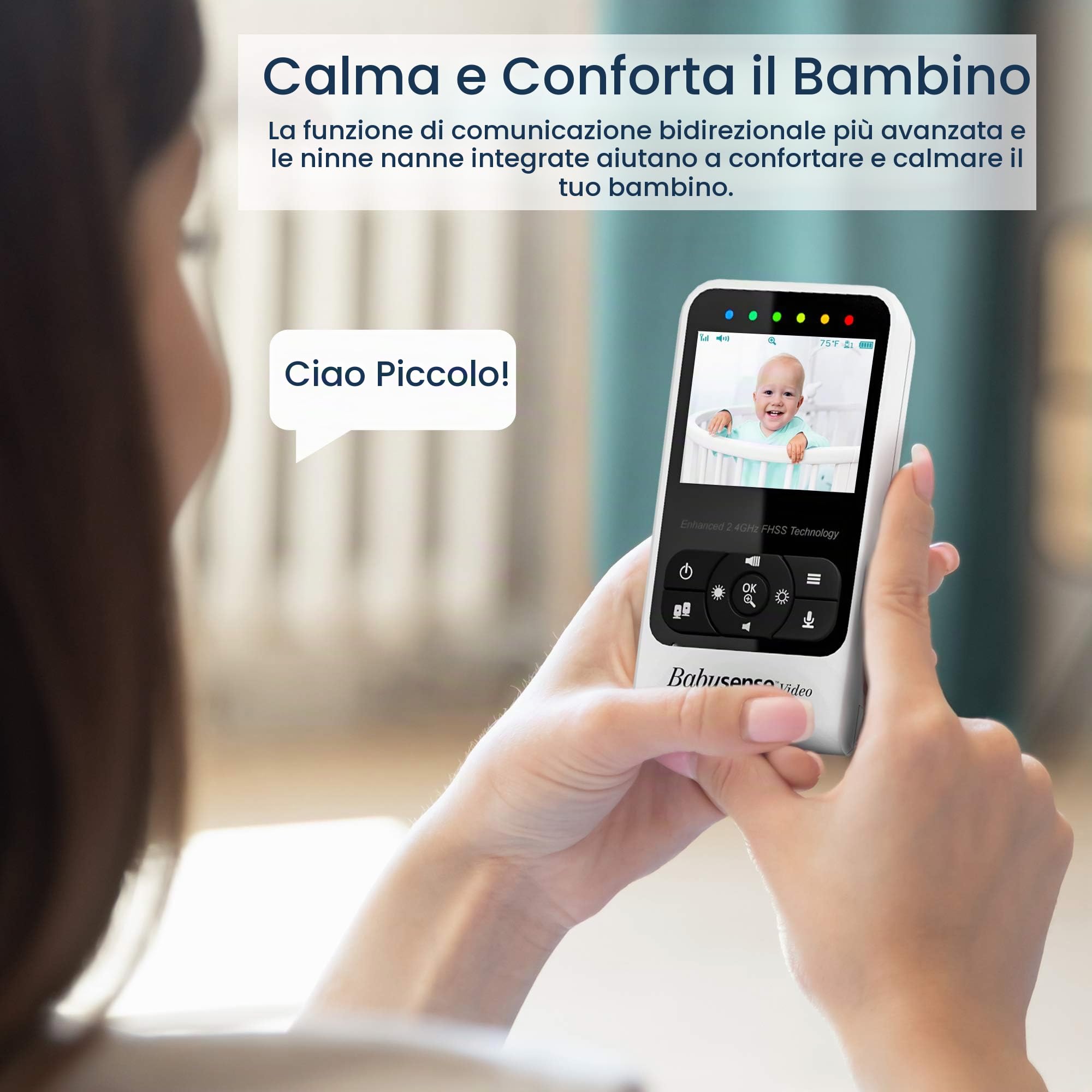 Babysense Video Baby Monitor Con 2 Camere e Audio, Lungo Raggio D’azione, Indicatore di Temperatura Ambiente, Visione Notturna, Comunicazione Bidirezionale, Ninna Nanna, Model: V24R-2