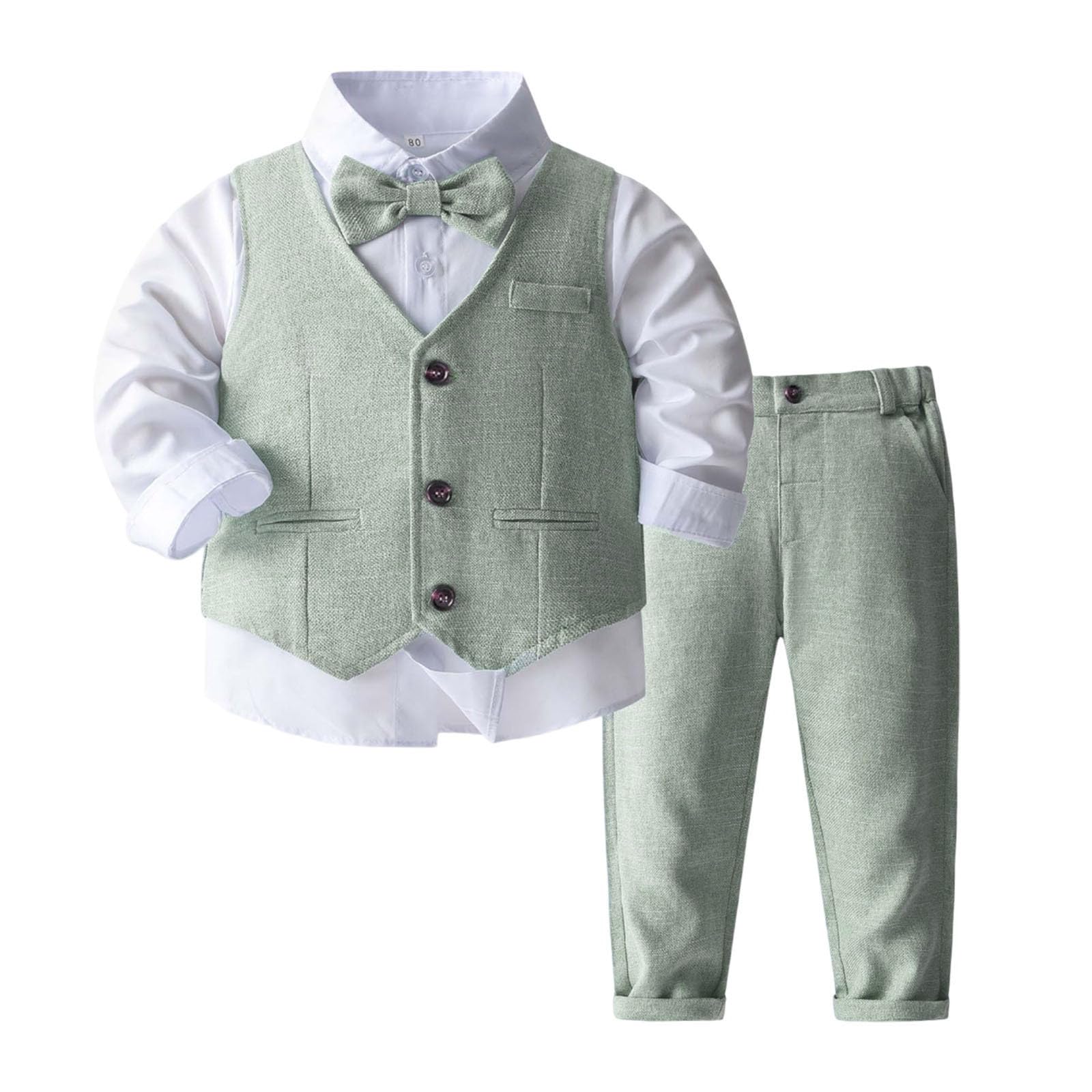 WWricotta Completo elegante per neonato, camicia, gilet e pantaloni, smoking in cotone, per battesimo e cerimonie/A