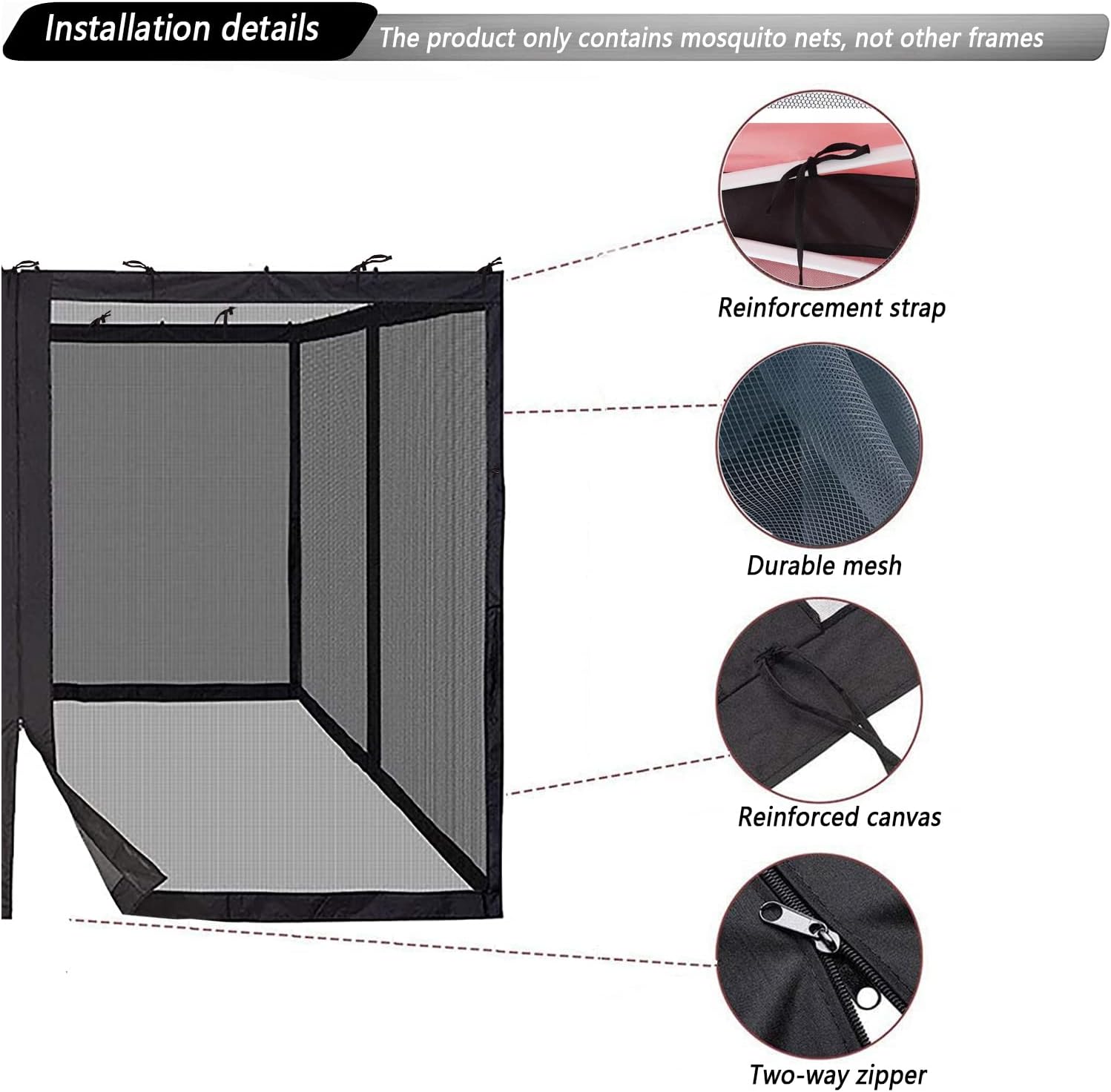 10x10 Mosquito Netting for Patio Canopy Tent/Pop Up Canopy Tent,Double Door Side Screen Easy Installation Black（Only Mosquito Net No Frame） (Embedded 10x10)