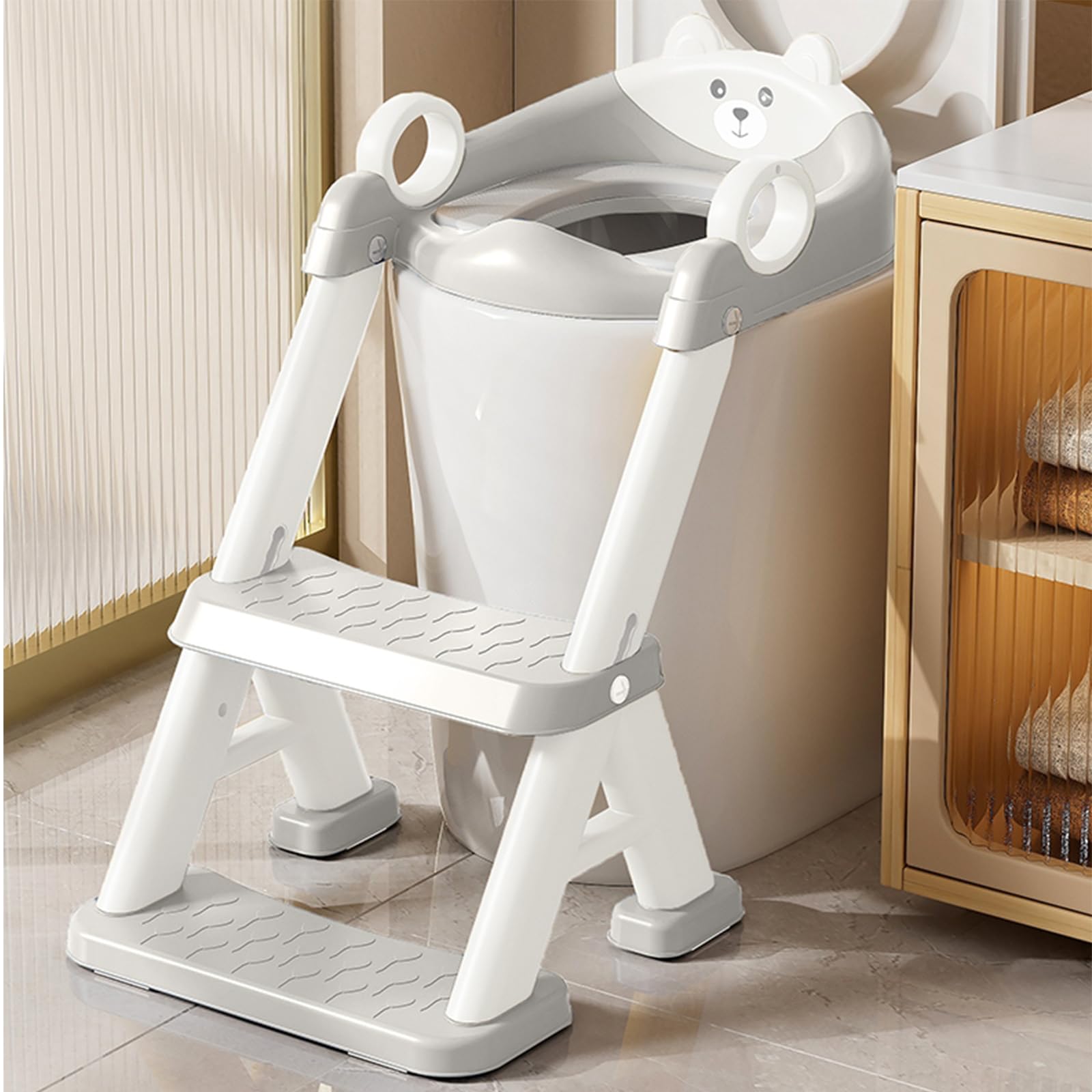 PandaEar Toilet Potty Training Seat with Step Stool Ladder, Comfortable Safe Potty Seat with Anti-Slip Pads Ladder & Bear Design for Kids Boys