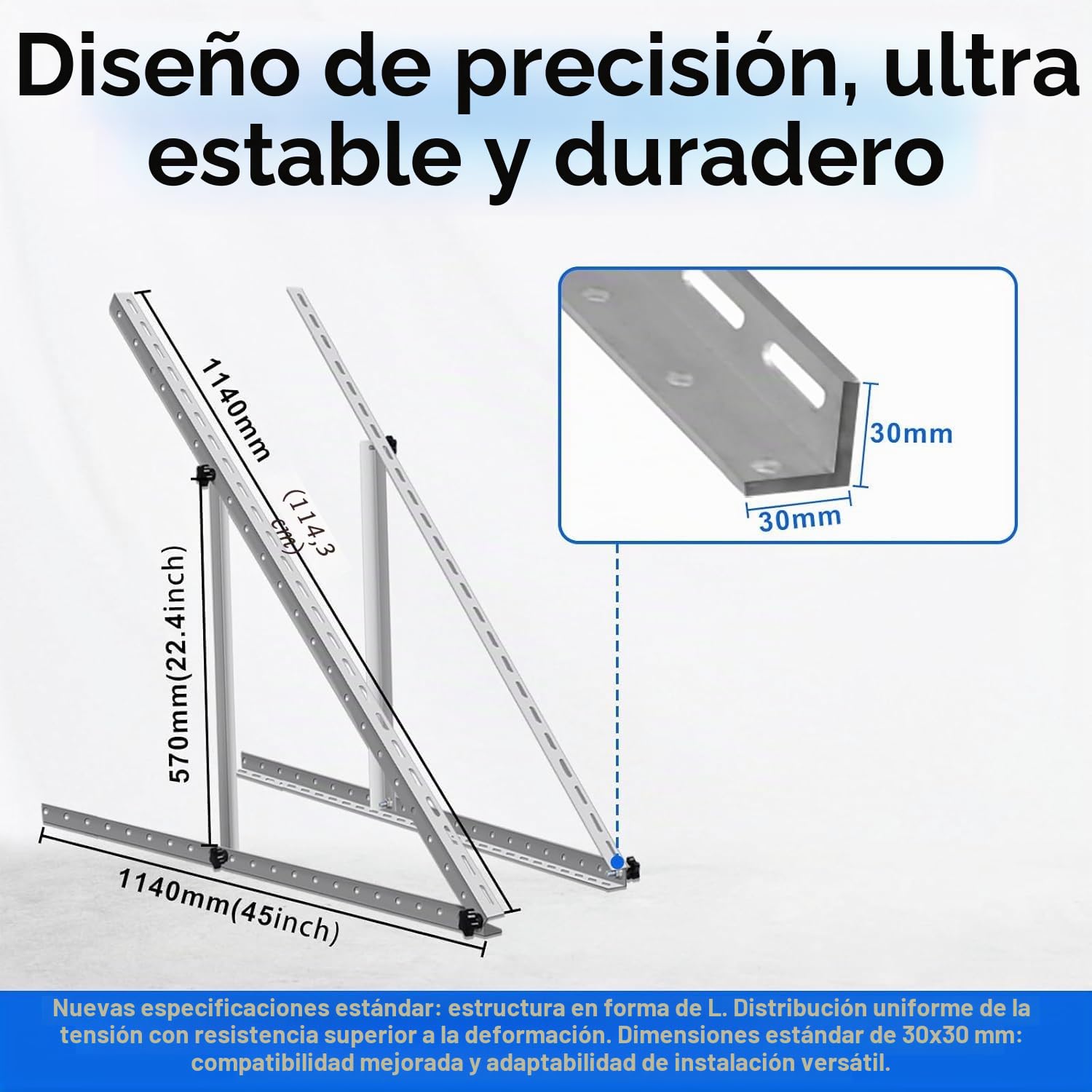 ECO-WORTHY 4 unidades de soporte para panel solar, 114.3 cm, 45 pulgadas, soporte de aluminio para plantas de balcón, ángulo ajustable 0-90°, 100 W-800 W, módulo solar, juego de fijación para techo