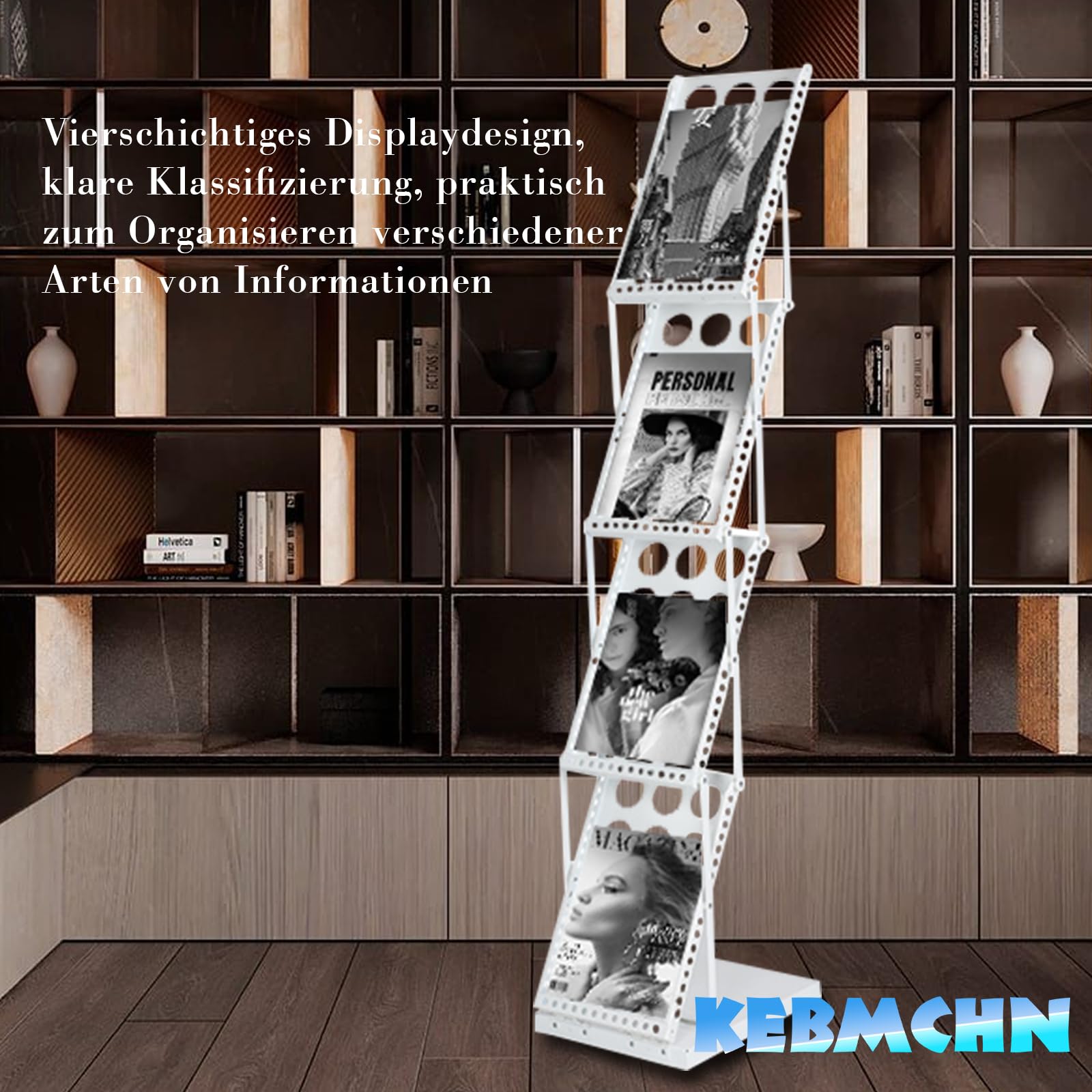 A4 Broschüre Magazin Katalog Literatur Display, Katalogständer Tragbar aus Metall, Schwarz, Inkl Lochdesign mit Tasche, faltbare Magazinhalter Prospektständer Flyerständer(Weiß)