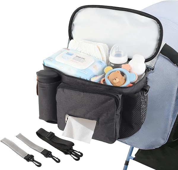 Bolso para carro bebe universal, Bolsa carro bebe de gran capacidad, Viene con correa de hombro desmontable, Proteger contra salpicaduras ligeras de agua - 1