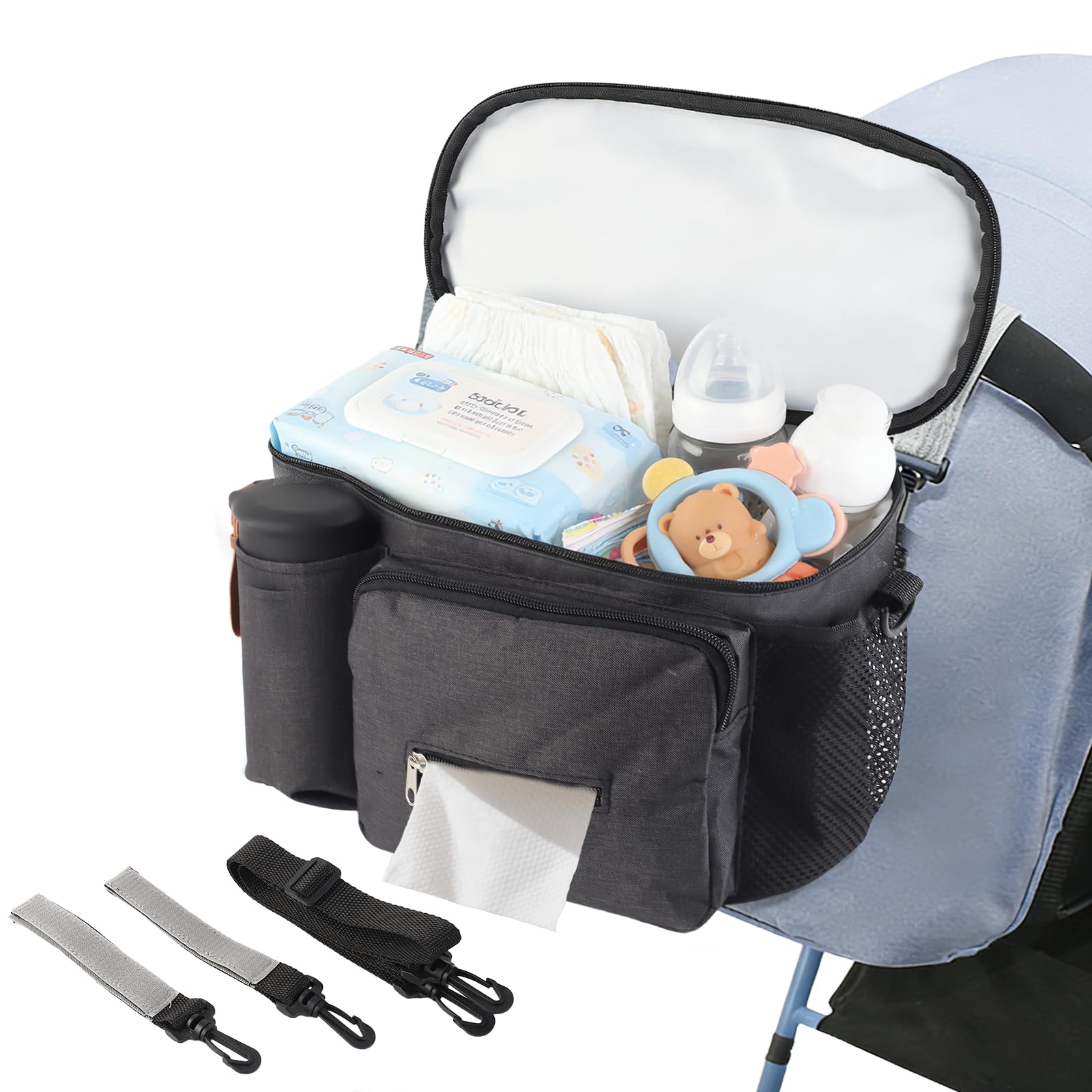 Borsa passeggino di grande capacità, Borsa passeggino universale, Viene fornito con tracolla staccabile, Proteggere da leggeri spruzzi d'acqua