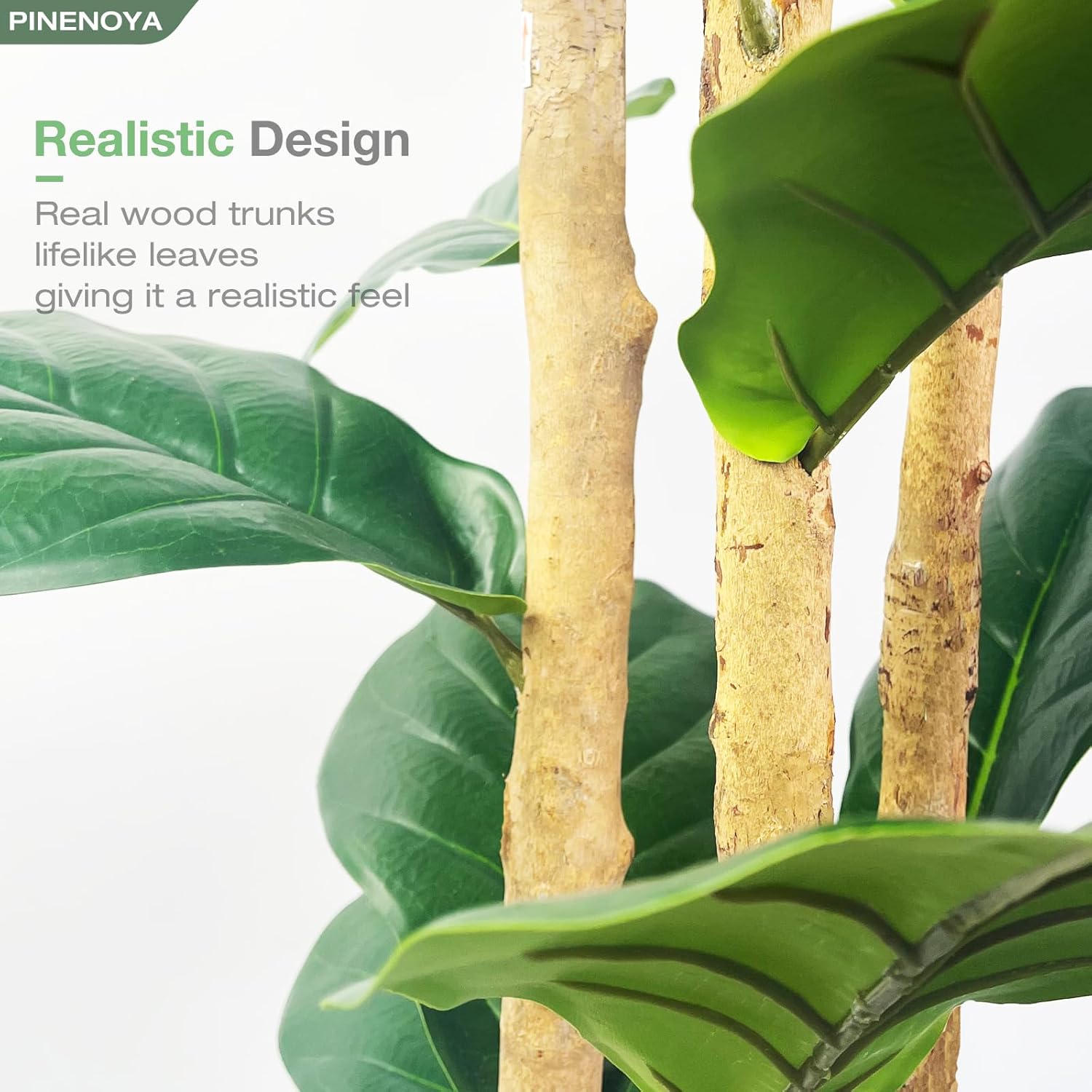 Artificial Fiddle Leaf Fig Tree with Woven Basket,4ft Tall Fake Tree with Natural Wood Trunk for Home Decor, Faux Ficus Tree Fake Moss for Indoor Office Living Room