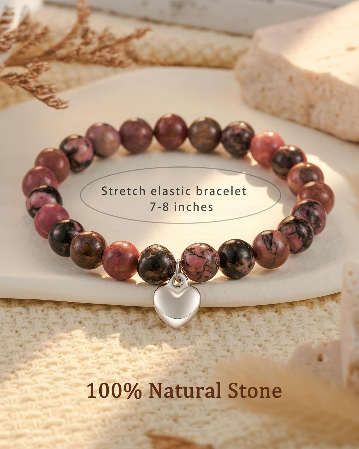 HGDEER Natural Stone - Promotes Calm, Positive Energy, and Offer Protection, Pink Zebra Jasper Bracelet Perfect Mother Day Gift with a Heartfelt Quote Card - Image 5
