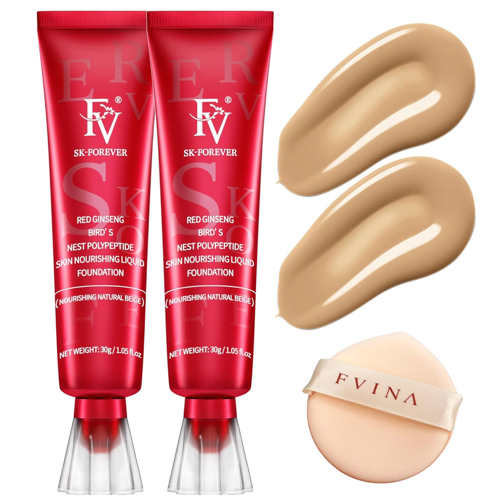 FV 2 Pack Dewy Liquid Foundation Makeup, Waterproof & Lightweight, Natural Finish with Medium Coverage, Hydrating Foundation for Dry and Normal Skin (Nourishing Natural Beige) 1 Fl Oz (Pack of 2) Nourishing Natural Beige