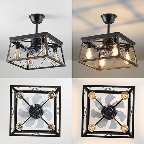 Miniatura 6 de haodengshi Ventilador de techo rústico con luz, ventilador de techo enjaulado de 4 luces con control remoto de luces, ventilador de techo rústico