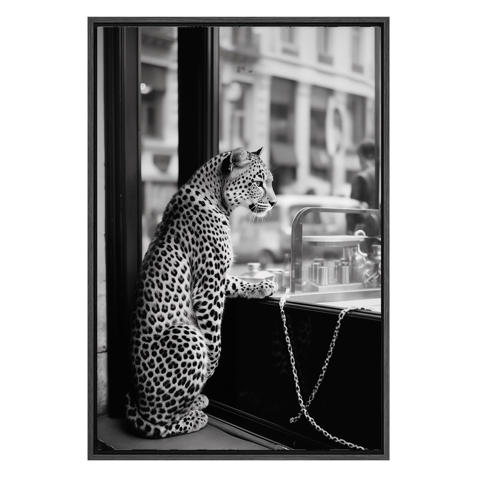 Black and White Cheetah Wall Art Retro Window Shopping Print Vintage Cheetah Print Poster Retro Fashion Wall Art Black and White Animal Prints Trendy
