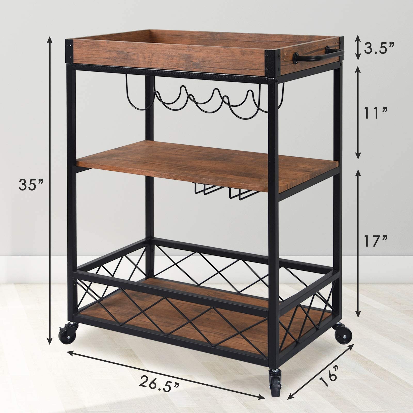 CHARAVECTOR Bar Cart Kitchen Bar&Serving Cart for Home with 3 Tier