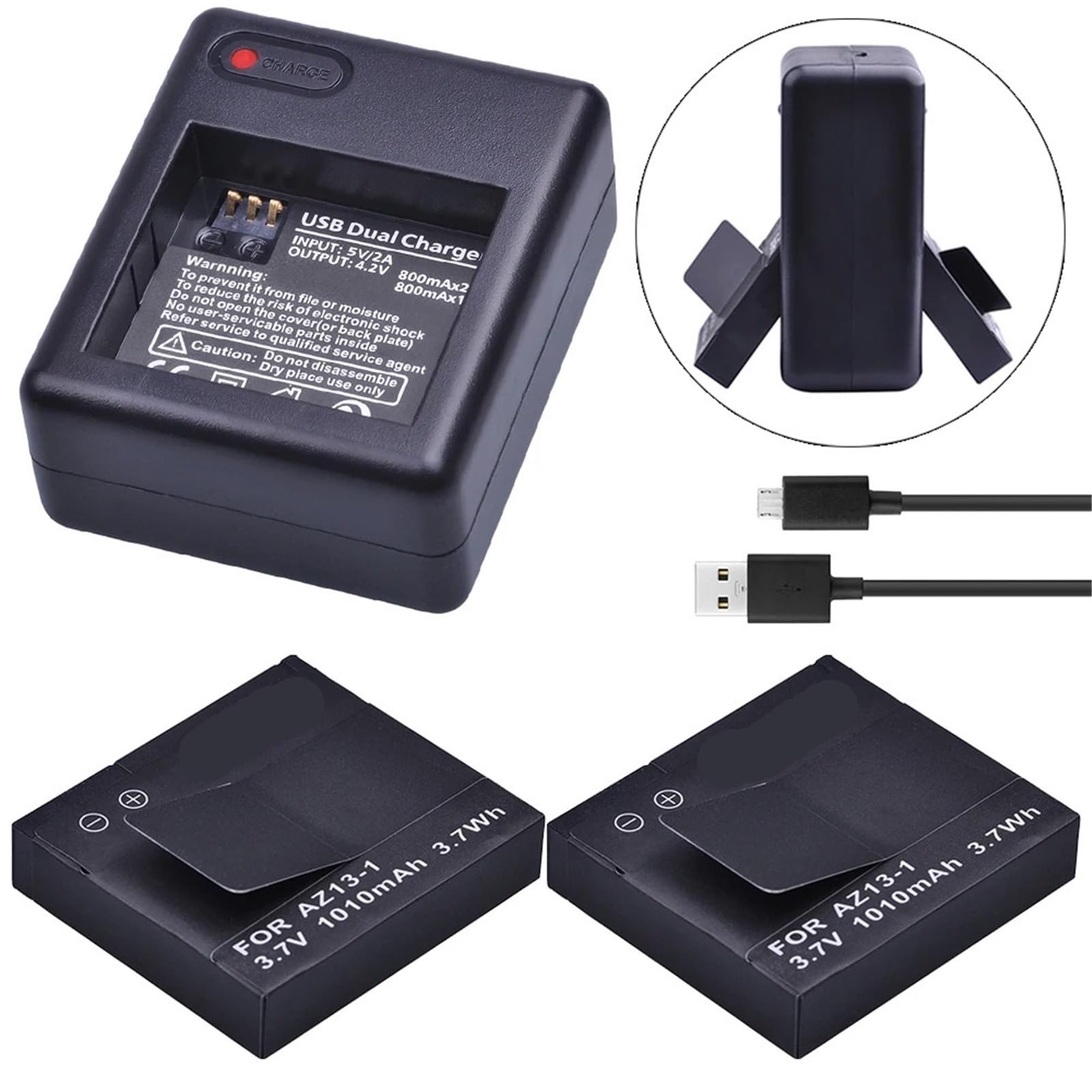 AZ13-1 AZ13 1010mAh Caméras d'action à Double Chargeur USB