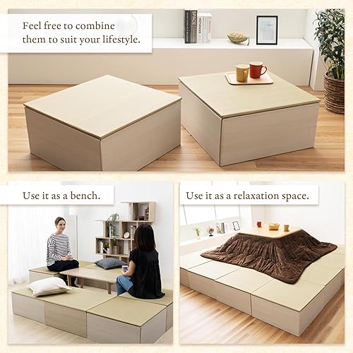 Miniatura 5 de BJDesign Banco cuadrado de tatami y plataforma elevada  Parte superior de césped Igusa Rush de estilo japonés  Blanco de grano de madera, 24 x 24 x