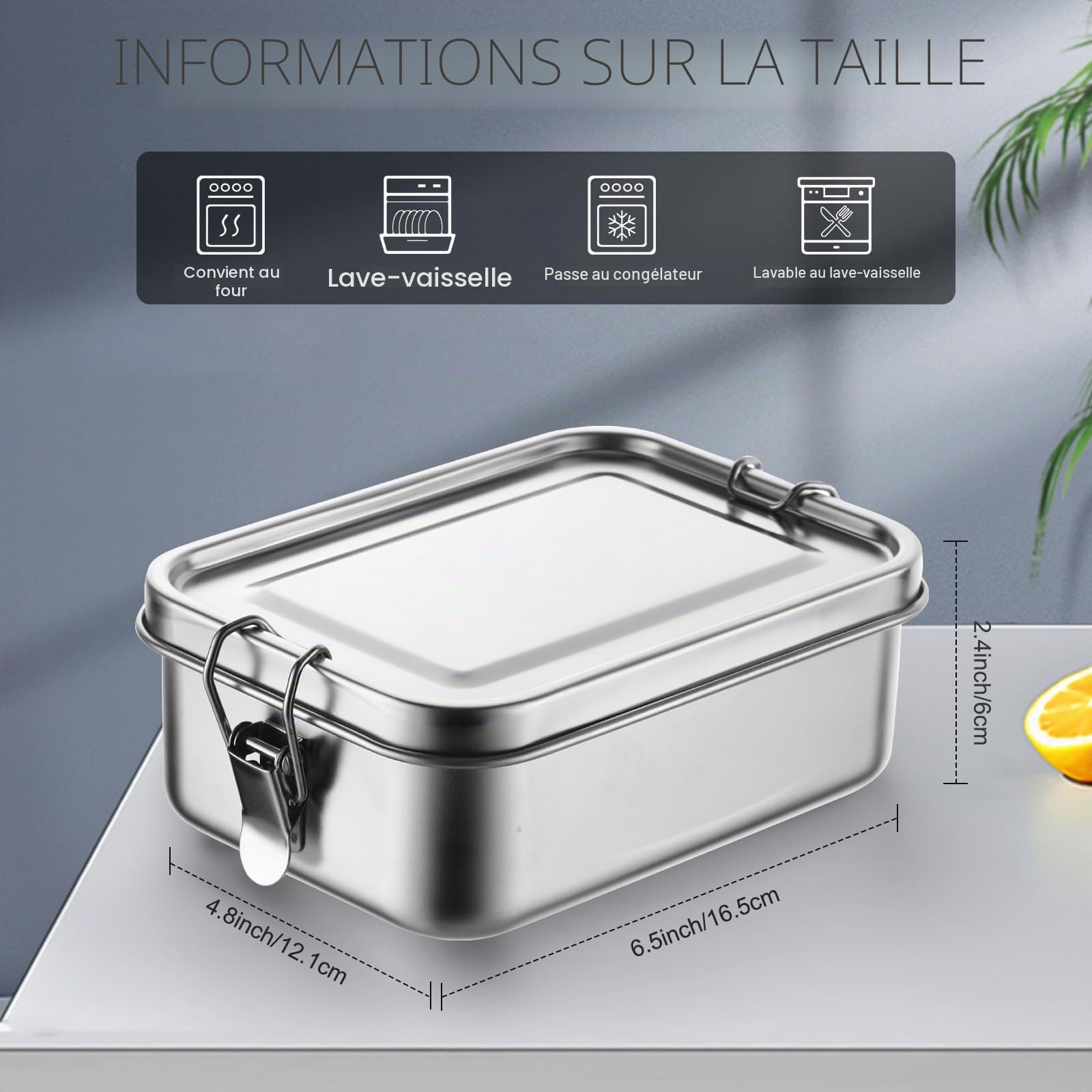 Umigy 4 boîtes en acier inoxydable Boîtes à repas Bento Boîtes à déjeuner en acier inoxydable Boîtes de conservation alimentaire en métal, clips verrouillables pour éviter les fuites, boîtes à