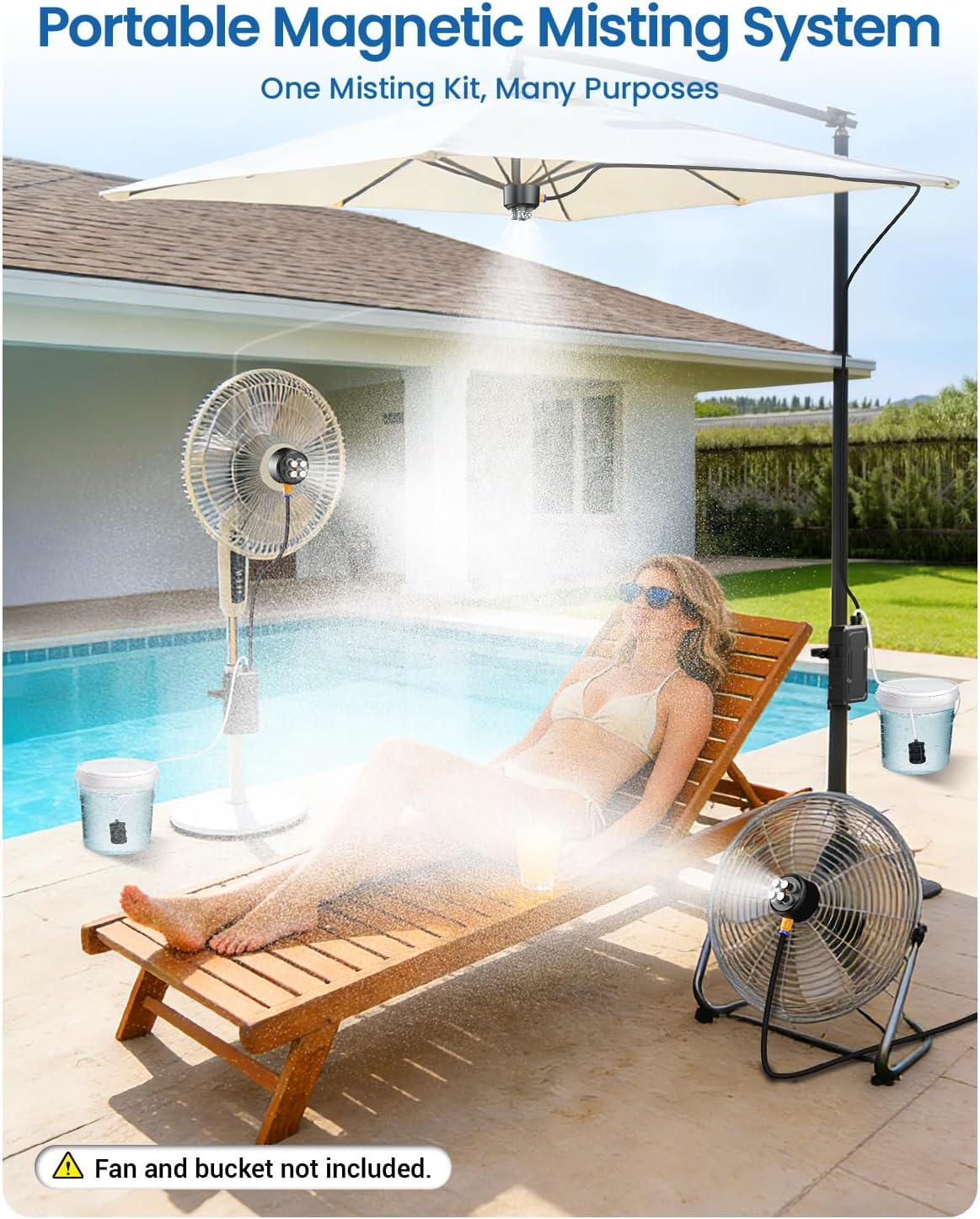 Portable Magnetic Misting System with Pump, 6000mAh Outdoor Water Misters Set for Outside Patio Cooling, Fan Misters Kit for Sport, Golf, Canopy, Beach, Camp, Gazebo, Umbrella, Dugout (4 Nozzles)