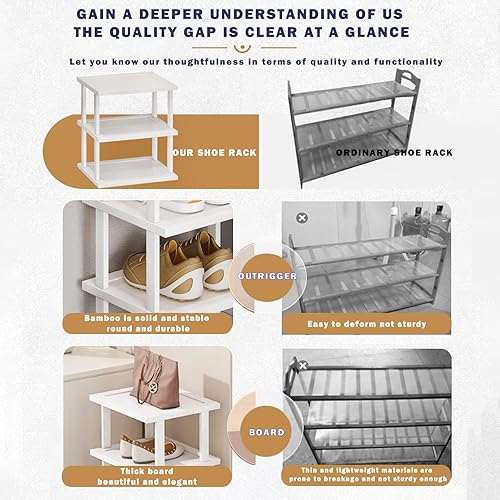 Miniatura 4 de SAN HE Zapatero de bambú de 5 niveles - Zapatero vertical blanco para espacios pequeños, organizador alto y estrecho para zapatos, para armario,
