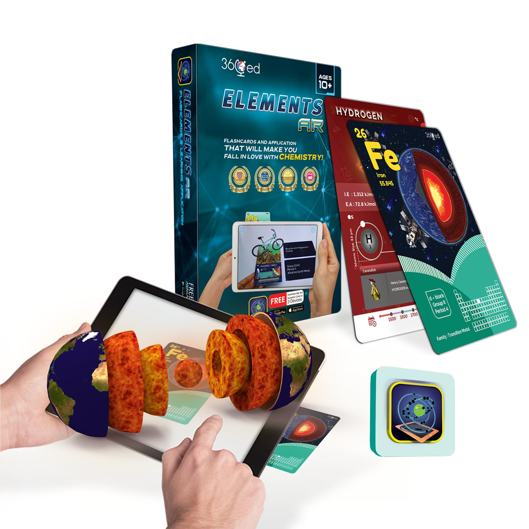 STEM Chemistry Kit for Kids | Interactive Learning Toy with Augmented Reality Educational Flashcards| Educational Science Kit with Learning app for Homeschool & Classroom | 360ED Elements AR