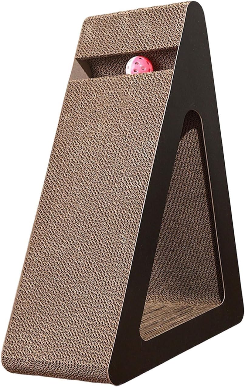 Cat Carrier, Cats Scratcher Triangle Cardboard Toy with Rotating Ball Toy for Stress Reduce and Interaction Playtimes