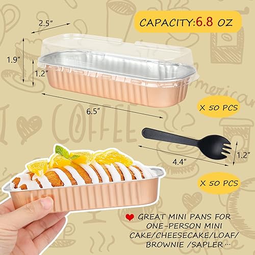 Miniatura 34 de LNYZQUS Mini moldes para pan con tapas, paquete de 50 moldes rectangulares de papel de aluminio de 6.8 onzas, recipientes de latas, moldes