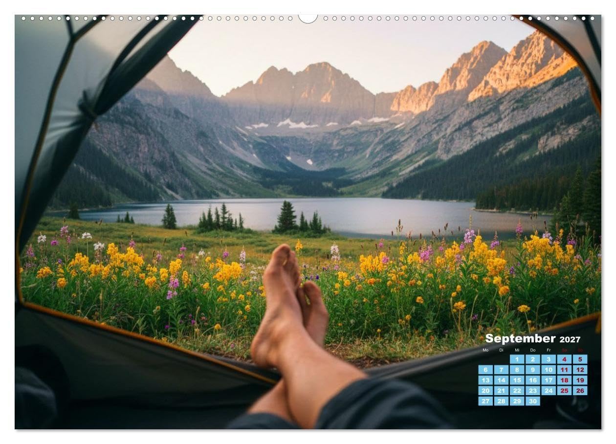 Zelten - gemeinsam oder einsam (Wandkalender 2027 DIN A2 quer), CALVENDO Monatskalender: Camping bedeutet Freiheit, Stille, Abenteuer - oder ... und Zeit für Freundschaften (CALVENDO Orte)