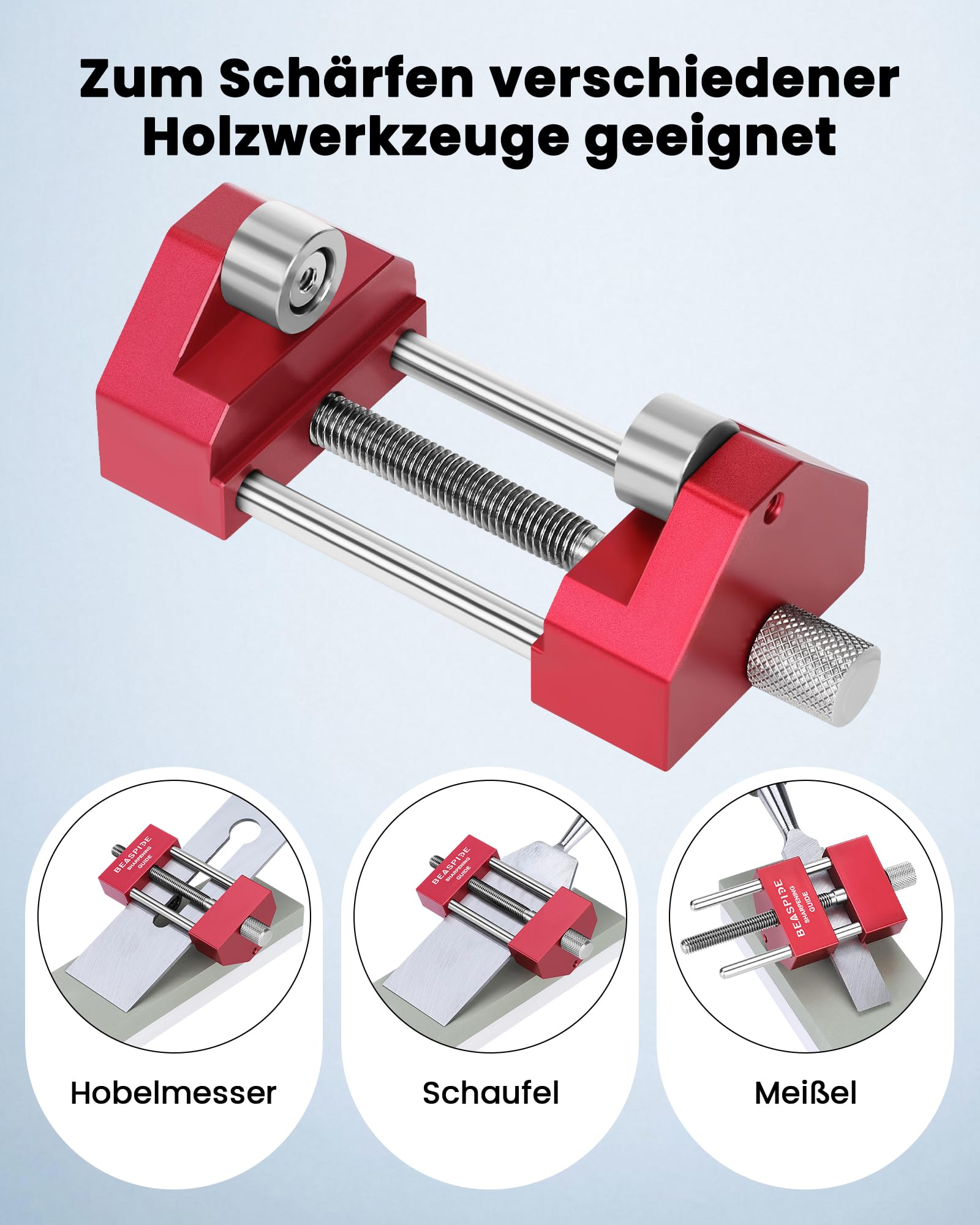 Beaspire Aiguiseur d’Angle avec Guide d’Affûtage, Porte-Burin pour Burins en Bois et Rabots 5/32"–3", Outil d’Aiguisage Réglable (Rouge)