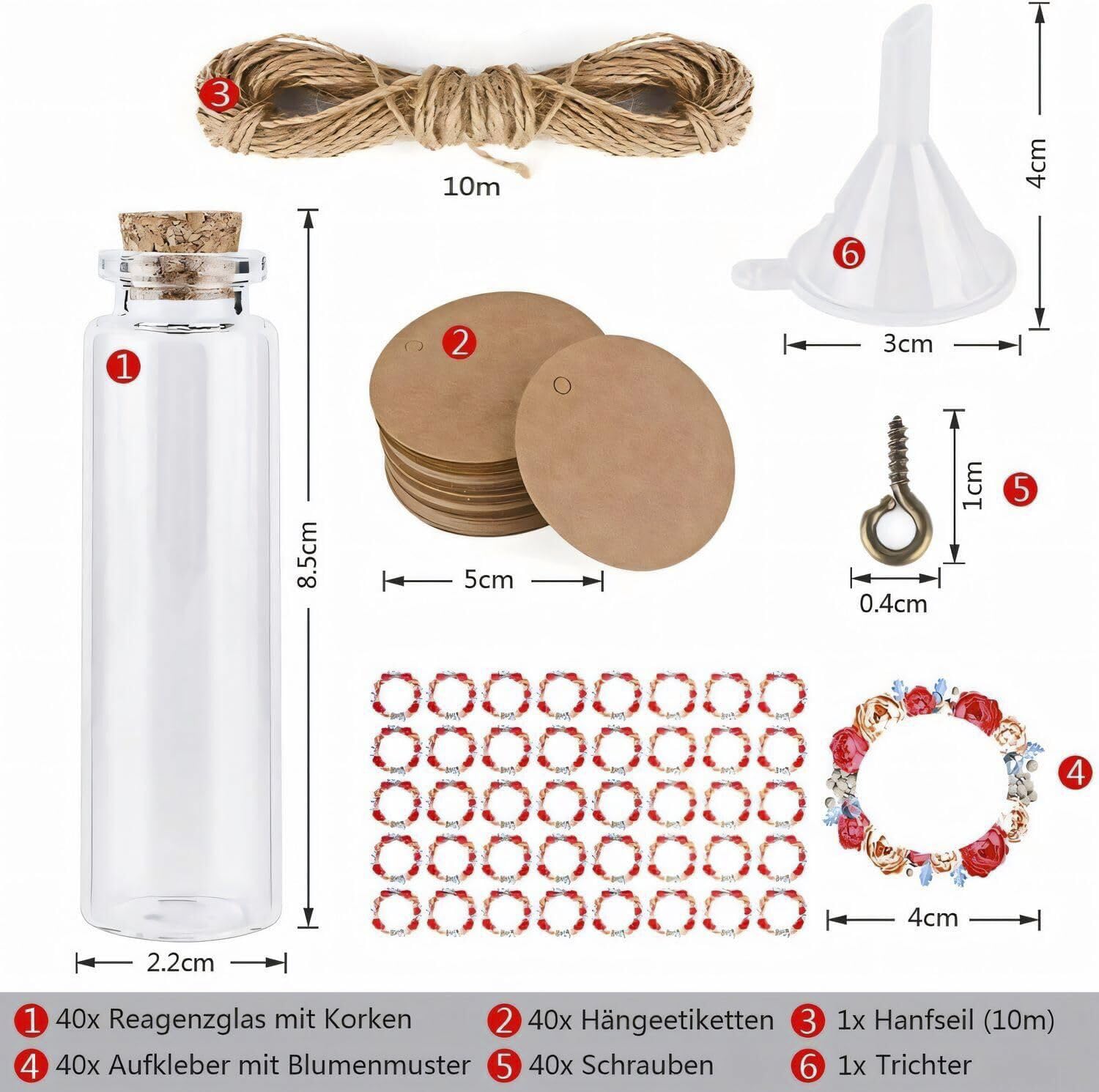 40 Stück 20ml Mini Korkstopfen Glasflaschen,Kleine Reagenzglas mit Korken,Mini Reagenzgläser Kleine Glasflaschen Gläser Flaschen Gewürzgläser Set für Hochzeit Gefälligkeiten Partei Dekoration
