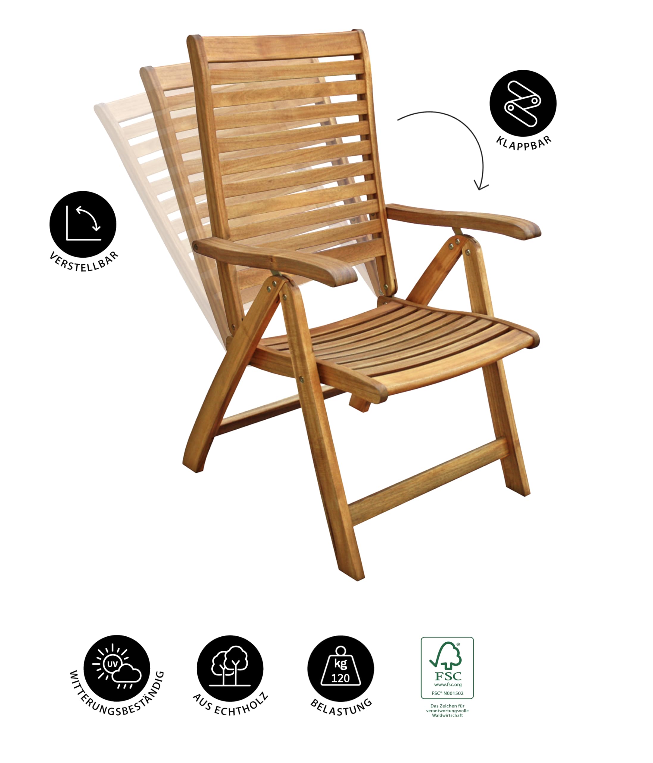 Dehner Klappsessel Macao, ca. 106 x 62.5 x 67 cm, aus FSC® - zertifiziertem Akazienholz, natur