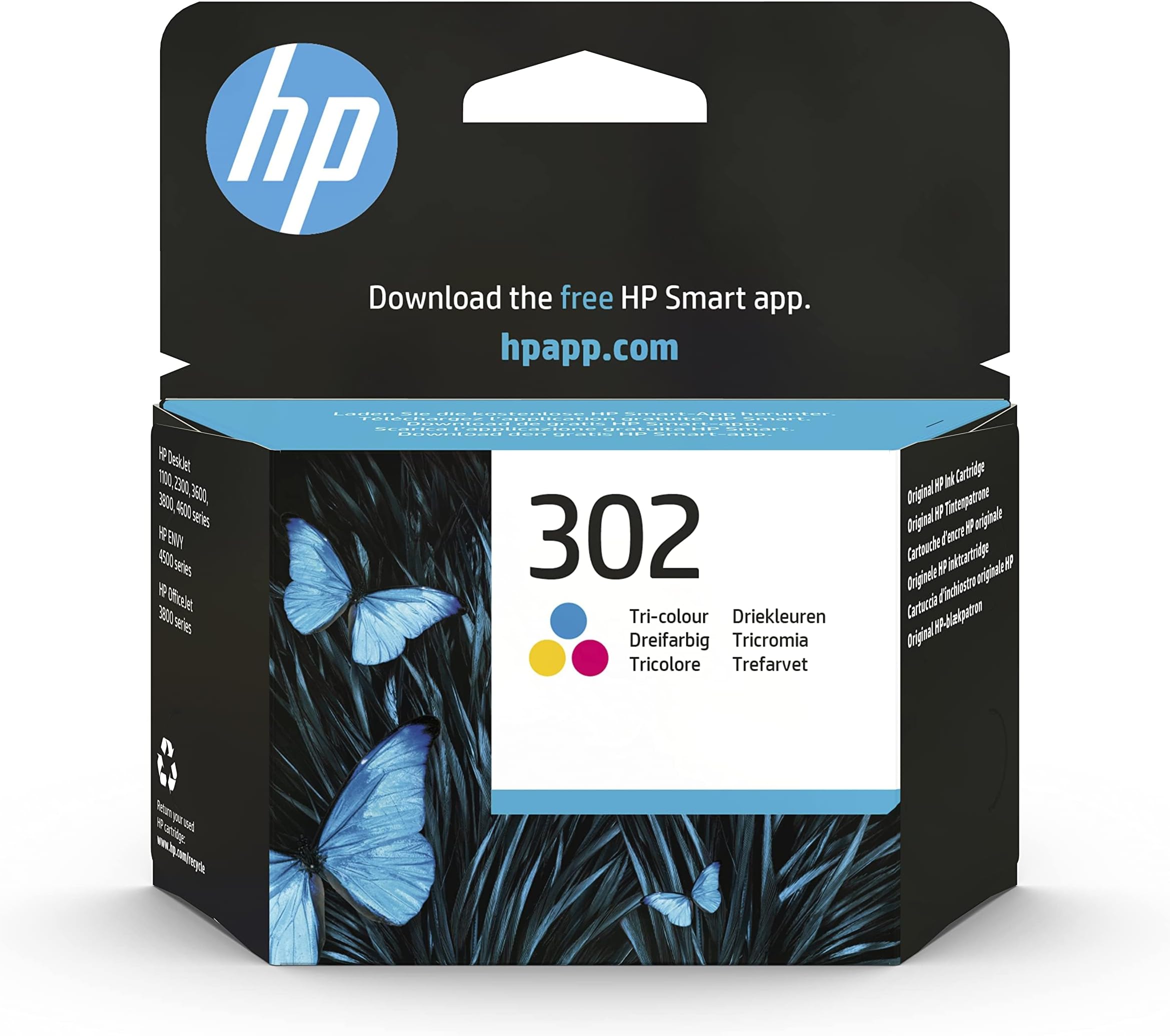HP F6U65AE 302 Original Ink Cartridge, Tri-color, Single Pack