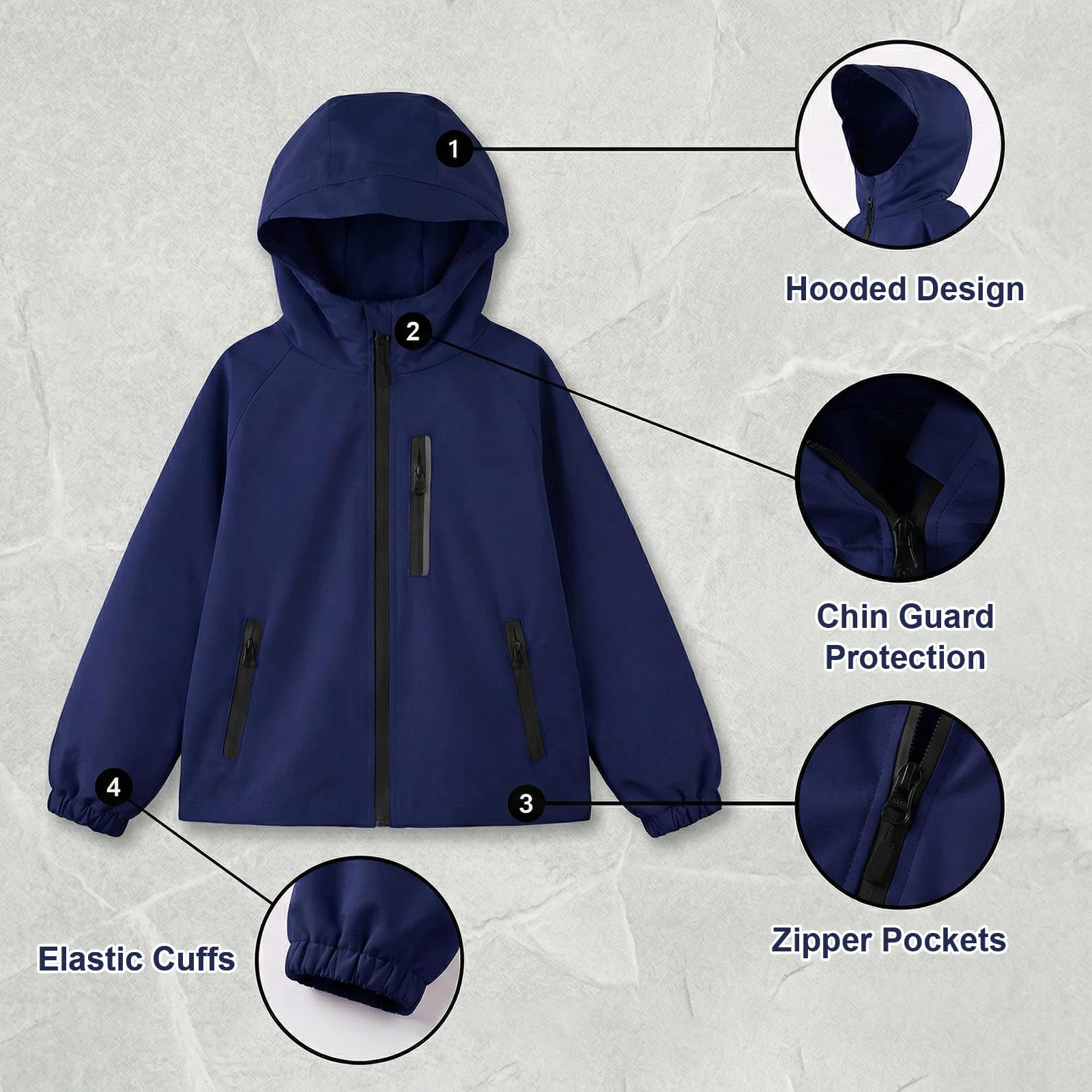 Blouson Imperméable pour Enfant Veste de pluie à Capuche, Garçon Fille Coupe-vent Leger Respirant Zippée Manteaux Mi-saison avec Réfléchissant Extérieur Vêtement 5-13 Ans