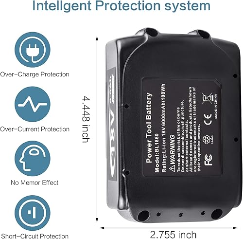 Miniatura 7 de TREE.NB Batería de iones de litio de 18V 6.0Ah de repuesto para Makita 18-Volt BL1860 BL1860B BL1850 BL1840 BL1850B-2 BL1845 BL1830 BL1820 BL1815