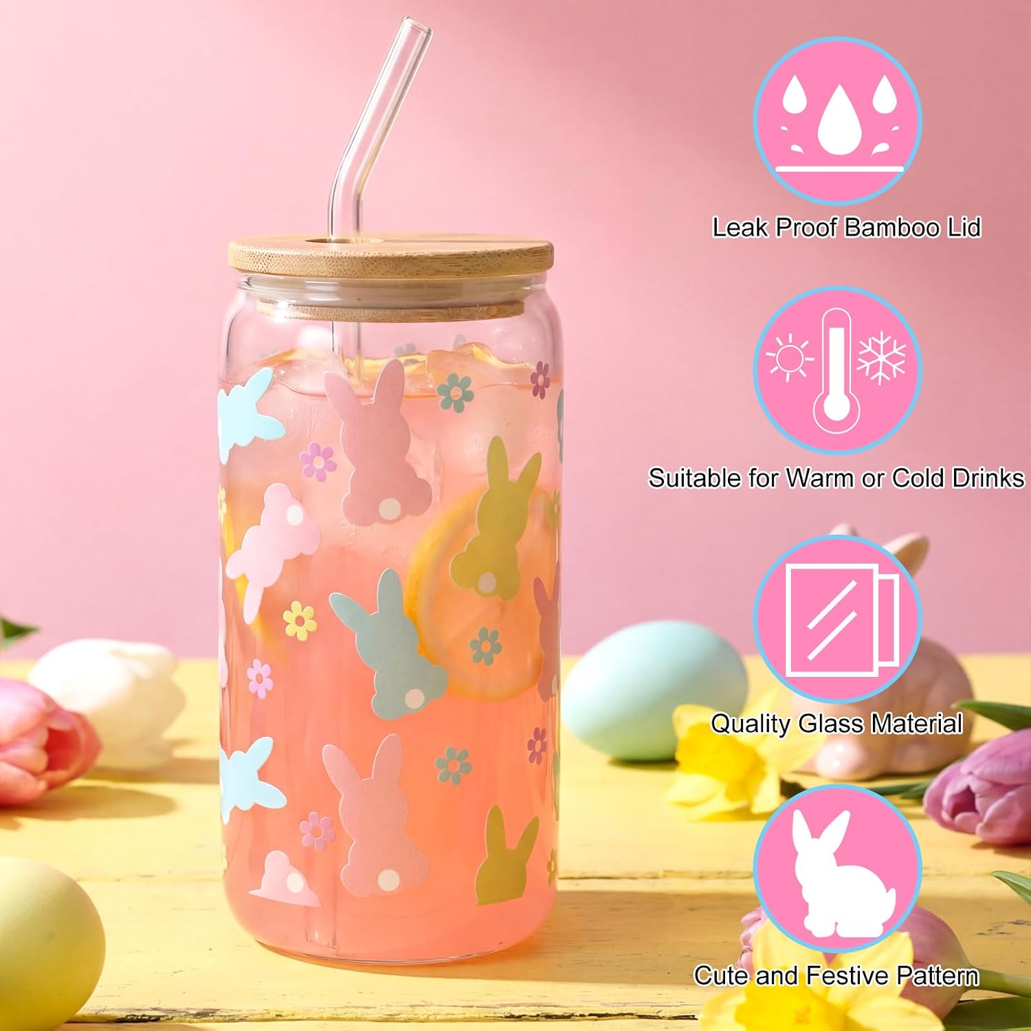 Remerry 9 Pieces Easter Gifts Set Pink Basket Gifts Bunny Eggs Throw Blanket 16oz Tumbler Scented Candle Keychain Pink Socks Hair Tie Rabbit Straw Thanks Card for Women Friends Sister Girls
