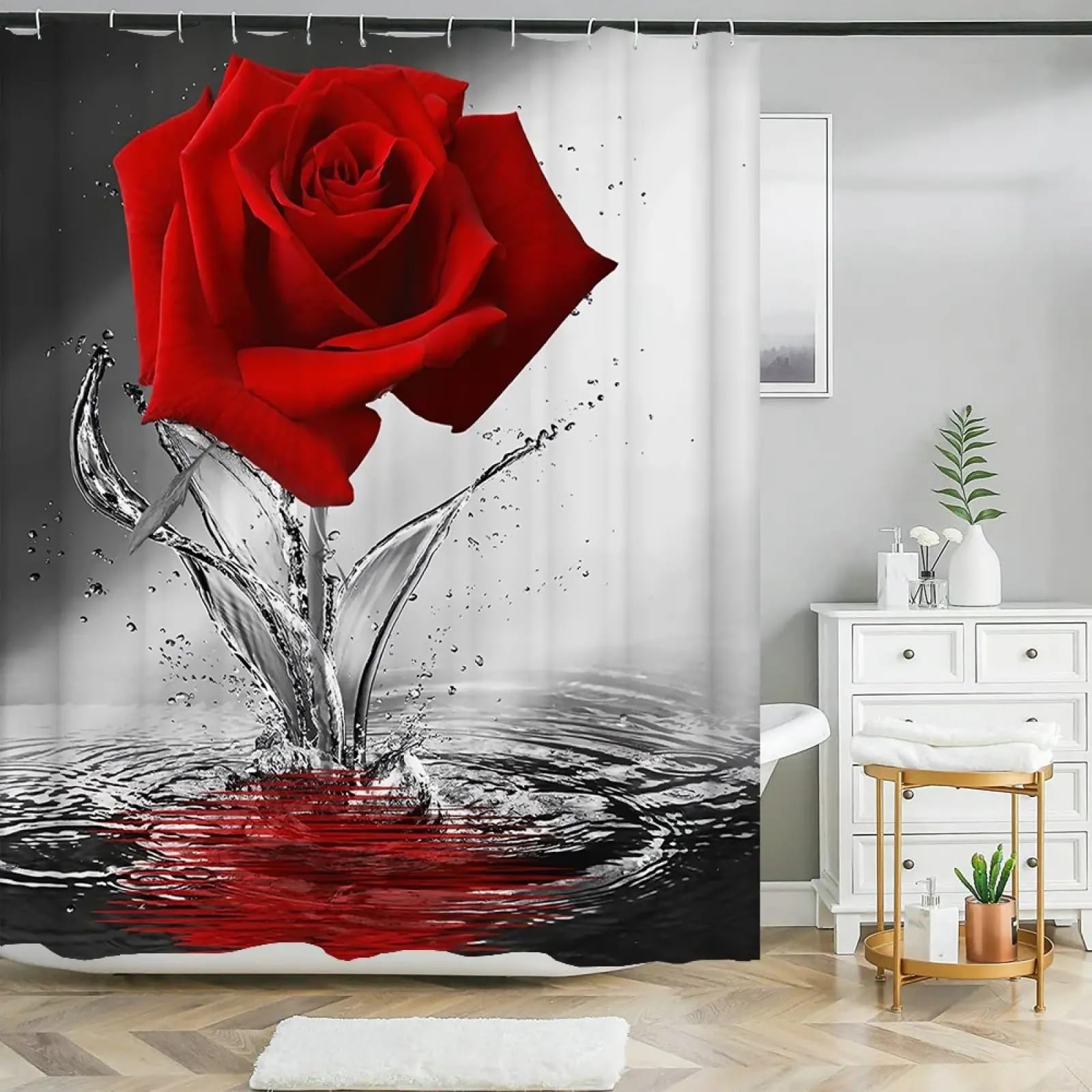 Rideau de douche fleurs de roses tissu bain imperméable floral rideaux douche 100x210