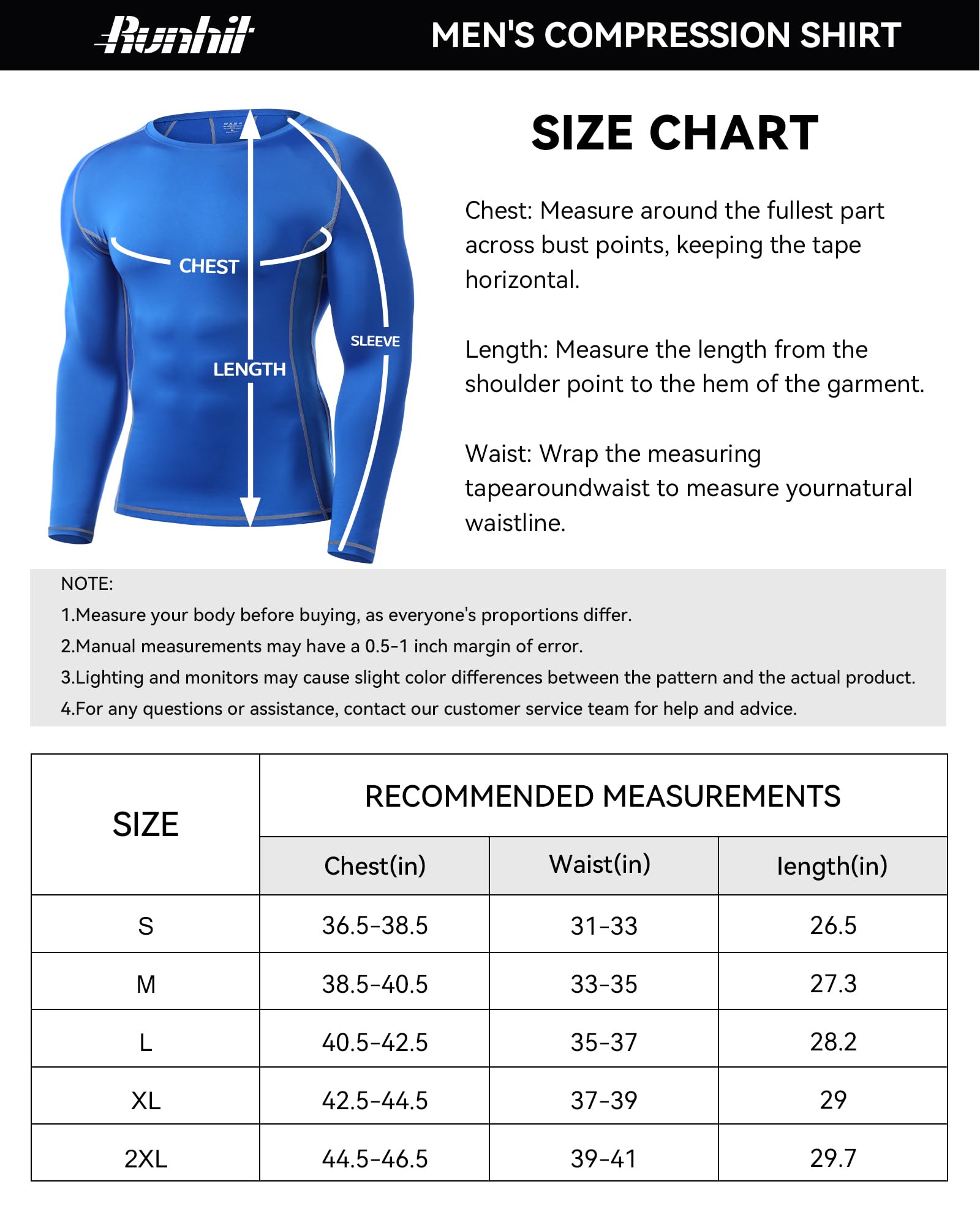 Runhit Camiseta de compresión de manga larga para hombre, camiseta de compresión atlética, capa base, camiseta de entrenamiento fresca y seca