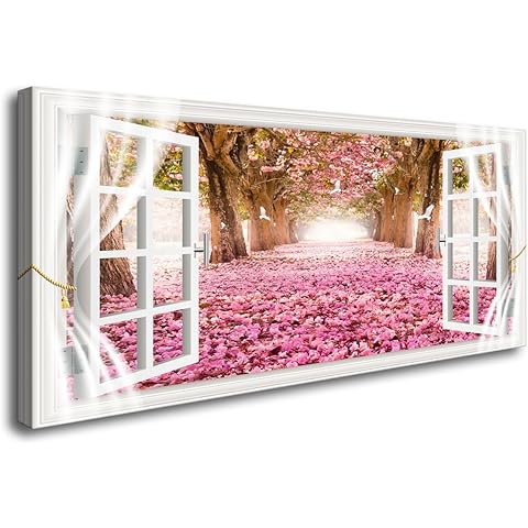 Cao Gen Decor Art-AH40150 Wall Art Trees and Pink Rose Paintings Printed Pictures Stretched and Framed Canvas Paintings Ready to Hang for Home Decorations Wall Decor