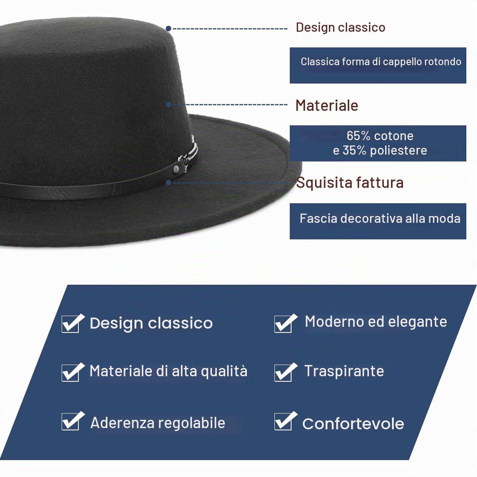 EOZY Cappello Fedora Classico in Feltro da Donna e da Uomo,a Tesa Larga, Cappello Jazz Panama,Casual,per Feste e chiese
